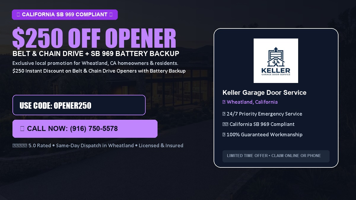 $250 OFF Smart Garage Door Opener Installation (Belt & Chain Drive with California SB 969 Battery Backup) in Wheatland, CA