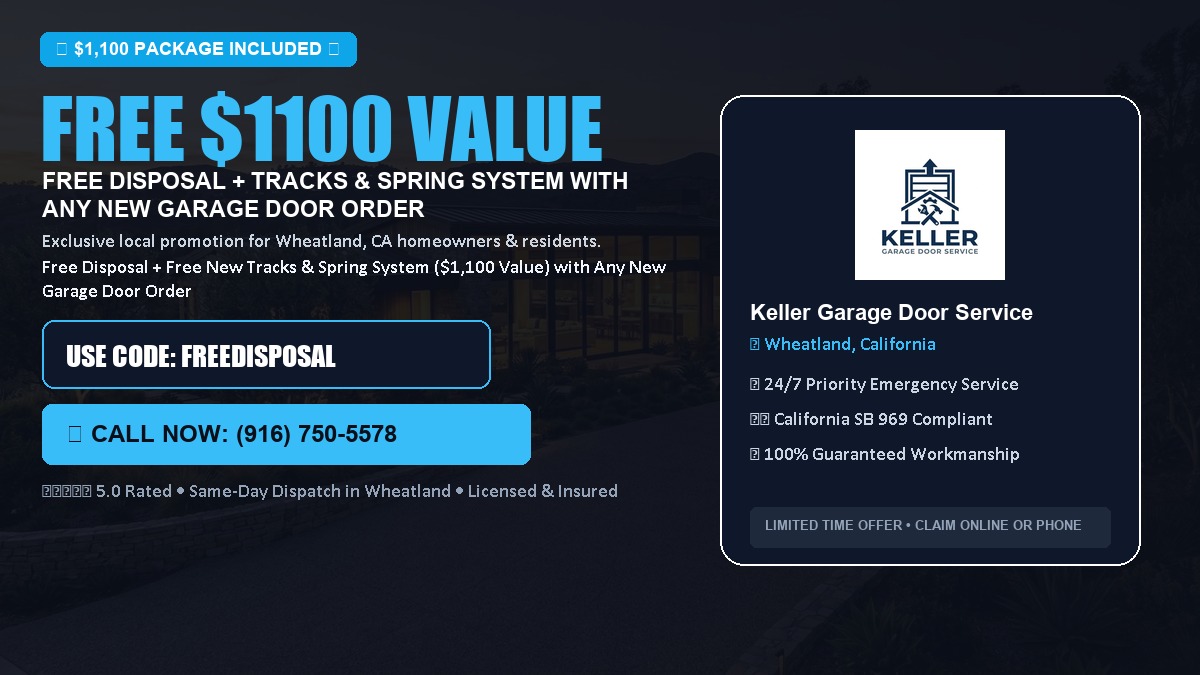 Free Disposal + Free New Tracks & Spring System with Any New Garage Door Order ($1100 Value) in Wheatland, CA